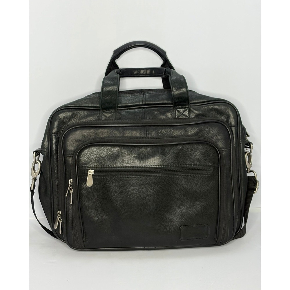 Black Leather Multi Compartment Briefcase Laptop Bag Messenger Travel Work Bag
